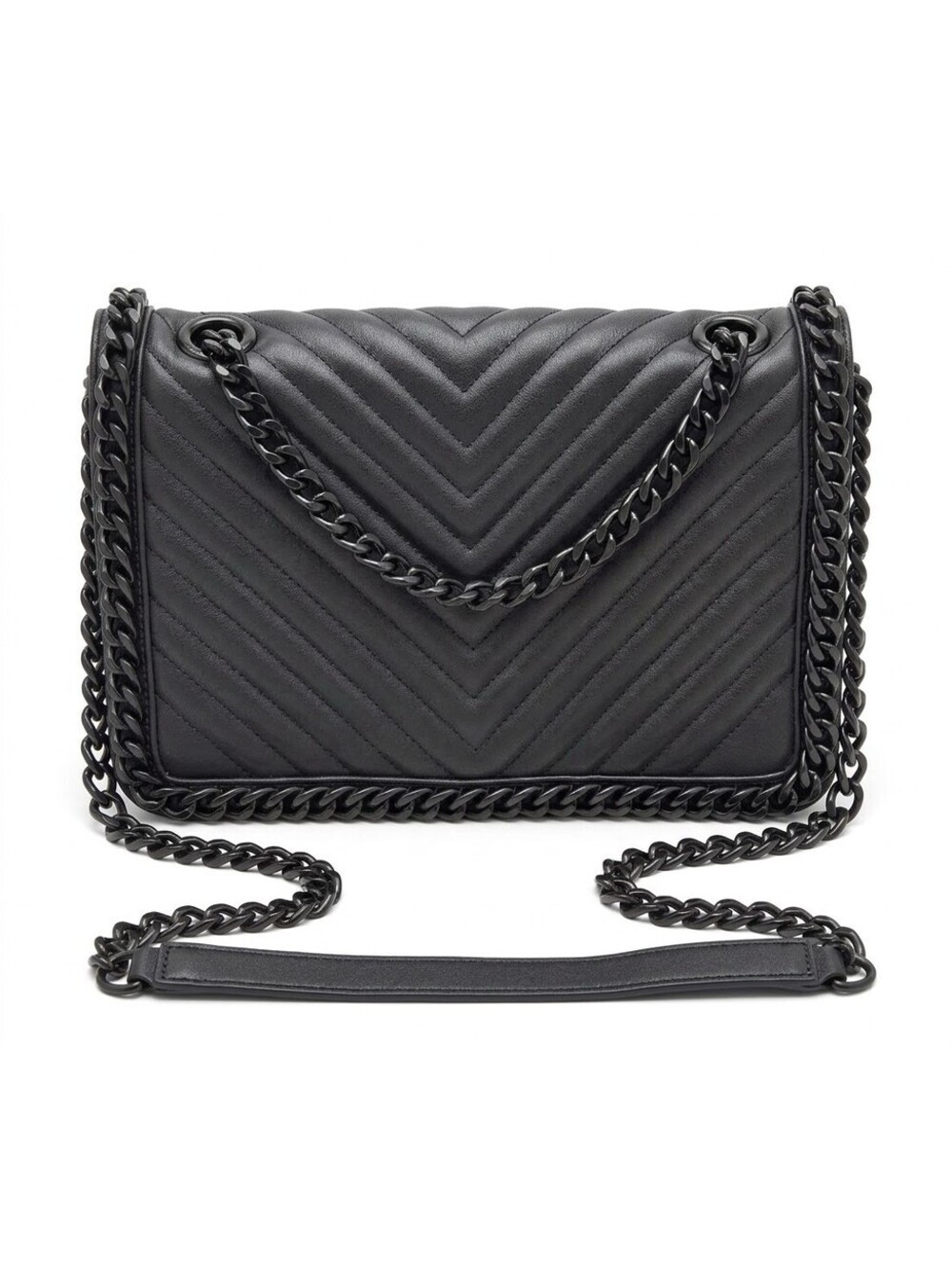 Aldo Greenwald Black Chevron Quilted PU Leather Chain Xbody Handbag Purse